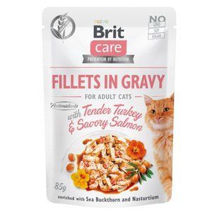 Вологий корм для котів Brit Care Вологий беззерновий Cat Fillets in Gravy, Філе індички та лосося, 85 г 100528/0501 фото