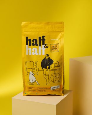 Сухий корм для дорослих котів Half&Half із яловичиною 2 кг