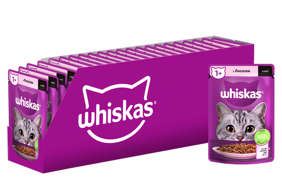 Упаковка вологого корму Whiskas з лососем в соусі 28 шт. * 85 г