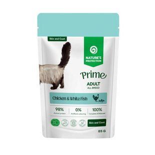 Nature's Protection Prime Adult Cats Skin&Coat Chicken and White Fish Вологий корм для котів для догляду за шкірою та шерстю з куркою і білою рибою, 85 г NPPR47914 фото