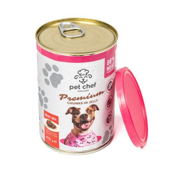 Вологий корм для собак Pet Chef &laquo;М&rsquo;ясний мікс&raquo;, Шматочки в желе, 415 г 93625 фото