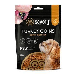 Ласощі для собак Savory М&rsquo;які для цуценят Puppy Coins, Монетки з індичкою 100 г 21090 фото