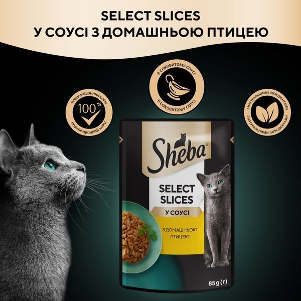 Вологий корм для котів Sheba з домашньою птицею в соусі 85 г, 1 шт 4770608257293 фото