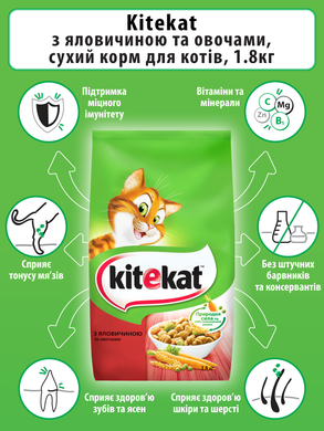 Сухий корм для котів Kitekat Яловичина з овочами 1.8 кг