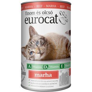 Вологий корм для котів EuroCat Beef, Шматочки в желе з яловичиною, 415 г 848088***** фото