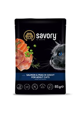 Вологий корм для дорослих кішок Savory Adult з лососем і горошком у соусі 85 г