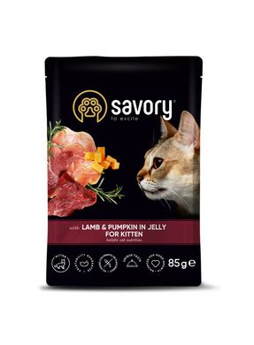 Вологий корм для кошенят Savory ягня з гарбузом у желе 85 г