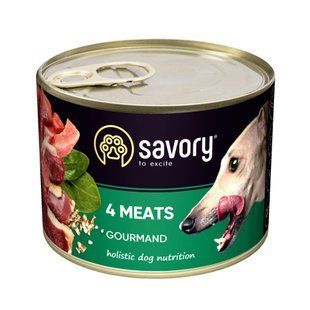 Вологий корм для собак Savory Gourmand Fresh 4 Types of Meat, 4 види м'яса, 200 г 30372***** фото