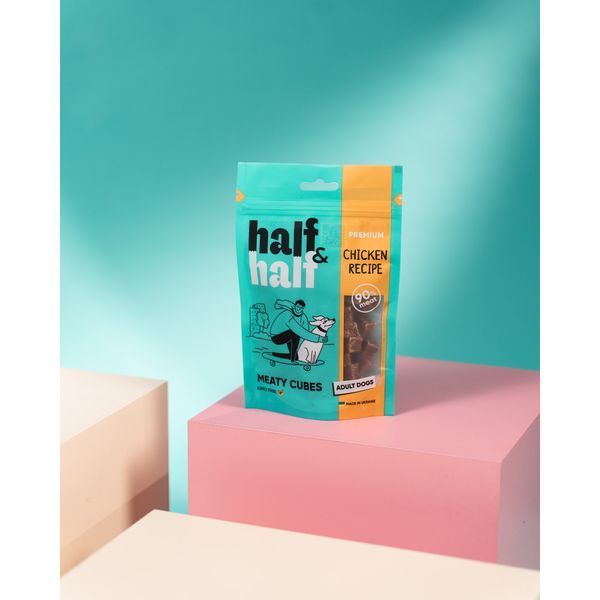 Ласощі для собак Ласощі для собак Half&Half м&rsquo;ясні кубики з куркою, 100 г 31793 фото