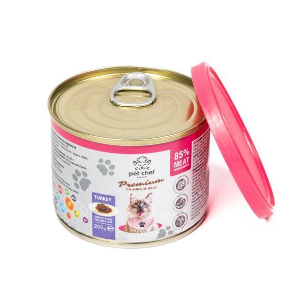 Вологий корм для котів Pet Chef з індичкою, Шматочки в желе, 200 г 94035 фото