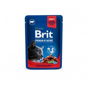 Вологий корм для котів Brit Premium Cat Beef Stew and Peas, Тушкована яловичина та горошок, павуч, 100 г 100270 /505982 фото