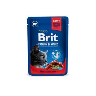 Вологий корм для котів Brit Premium Cat Beef Stew and Peas, Тушкована яловичина та горошок, павуч, 100 г 100270 /505982 фото