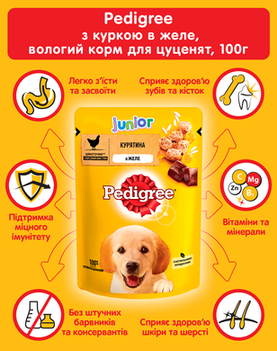 Упаковка вологого корму Pedigree для цуценят Курка з рисом в желе 24 шт. * 100 г