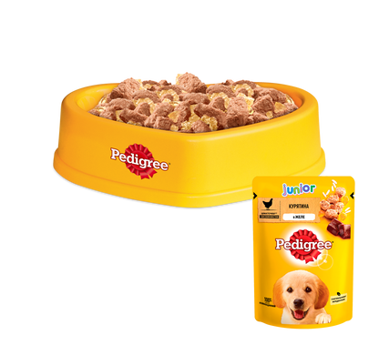 Упаковка вологого корму Pedigree для цуценят Курка з рисом в желе 24 шт. * 100 г