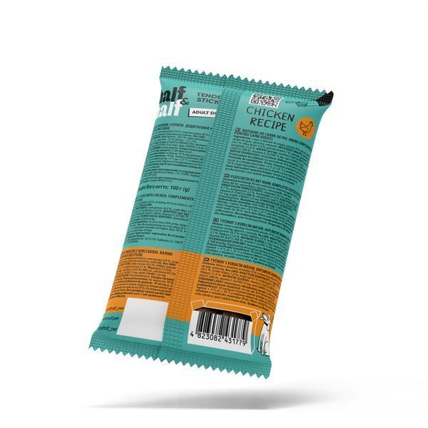 Ласощі для собак Ласощі для собак Half&Half м&rsquo;ясні палички з куркою, 100 г 31779 фото