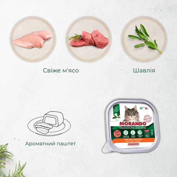 Беззернові консерви для котів Morando Tradizioni паштет з індичкою 100 g 02779 фото