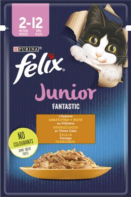 Упаковка вологого корм FELIX Fantastic Junior для кошенят шматочки в желе з куркою 26 шт. *85 г