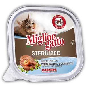 Беззернові консерви для стерилізованих котів Morando Miгliorгatto Sterilized з блакитною рибою та креветками 100 г 01455 фото