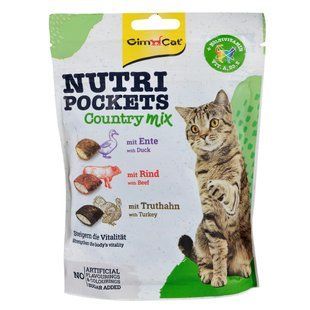 Ласощі для котів GimCat вітамінні Nutri Pockets Кантрі мікс з качкою яловичиною та індичкою 150 г G-419183/419275 фото