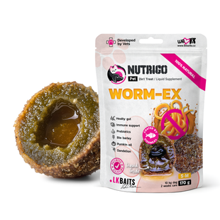 LK Baits Pet Nutrigo Worm-Ex S-M Функціональні ласощі для собак середніх порід з рослинним комплексом для кишківника (&Oslash; 20 мм), 170 г 7771158 фото