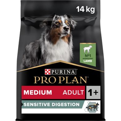 Сухой корм для взрослых собак PRO PLAN Medium Adult 1+ Sensitive Digestion средних пород с чувствительным пищеварением с ягненком 14 кг