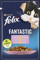 Вологий корм FELIX Fantastic для дорослих котів шматочки в желе з фореллю та зеленими бобами 85 г