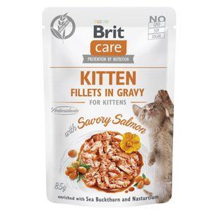 Вологий корм для котів Brit Care Вологий беззерновий Cat Fillets in Gravy Salmon, Лосось для кошенят, 85 г 101046 фото