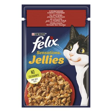 Упаковка вологого корму для дорослих котів FELIX Sensations Jellies шматочки в желе з яловичиною та томатами 26 шт. * 85 г