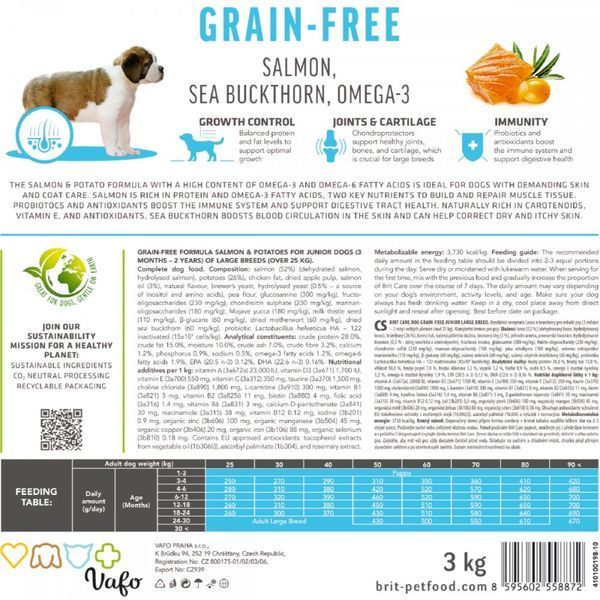 Сухий корм для собак Brit Care Беззерновий для юніорів великих порід Grain Free Junior Large Breed Salmon & Potato, Лосось та Картопля, 3 кг 172199 фото