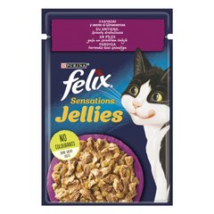 Упаковка вологого корму FELIX Sensations Jellies для дорослих котів шматочки в желе з качкою та шпинатом 26 шт. *85 г
