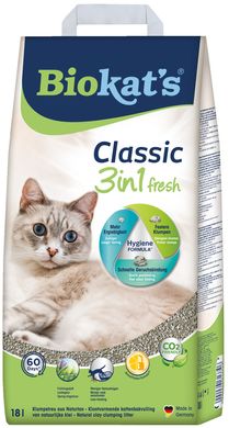 Наполнитель для кошачьего туалета Biokat's Classic Fresh 3in1 бентонитовый, 18 л