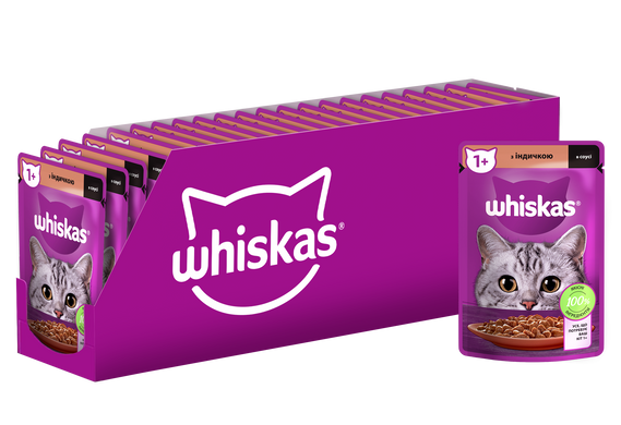 Упаковка вологого корму Whiskas з індичкою в соусі 28 шт. * 85 г