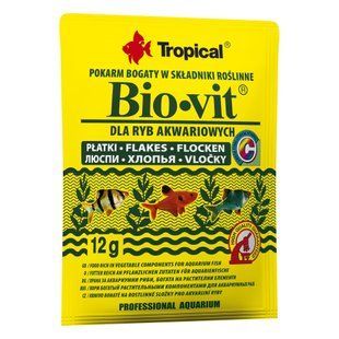 Сухий корм для риб Tropical для травоїдних риб Bio Vit пластівці 12 г 74411 фото