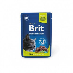 Вологий корм для котів Brit Premium для стерилізованих котів, Ягня, павуч 100 г 111831 фото