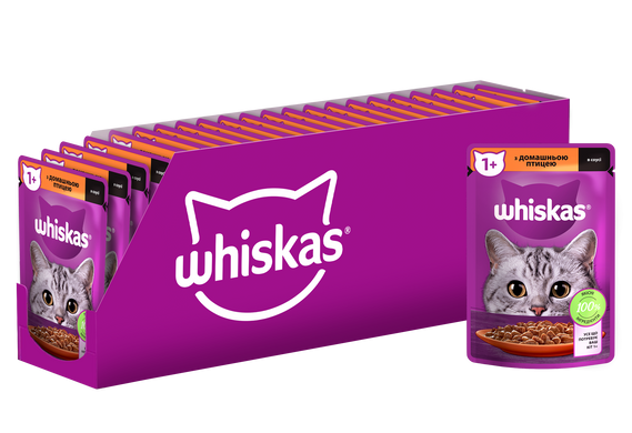 Упаковка вологого корму Whiskas з домашній птиці в соусі 28 шт. * 85 г