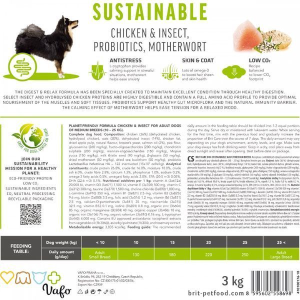 Сухий корм для собак Brit Care Екологічний для дорослих собак середніх порід Sustainable Adult Medium Breed, Курка та Комахи, 1 кг 172175 фото