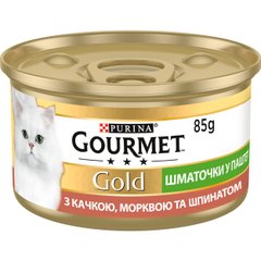 Вологий корм для дорослих котів Purina Gourmet Gold шматочки у паштеті з качкою, морквою та шпинатом 85 г