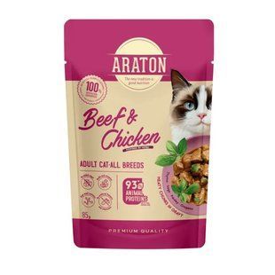 ARATON Adult with Beef and Chicken Вологий корм для дорослих котів з яловичиною і куркою, 85 г ART47927 фото