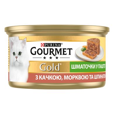 Вологий корм для дорослих котів Purina Gourmet Gold шматочки у паштеті з качкою, морквою та шпинатом 85 г