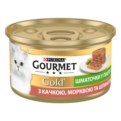 Вологий корм для дорослих котів Purina Gourmet Gold шматочки у паштеті з качкою, морквою та шпинатом 85 г